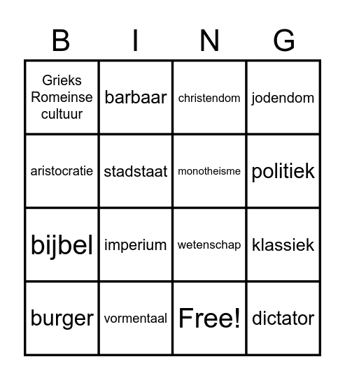 Grieken en Romeinen Bingo Card