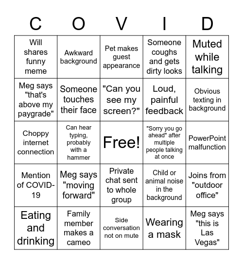 Science Department Zoom Meeting Bingo Card