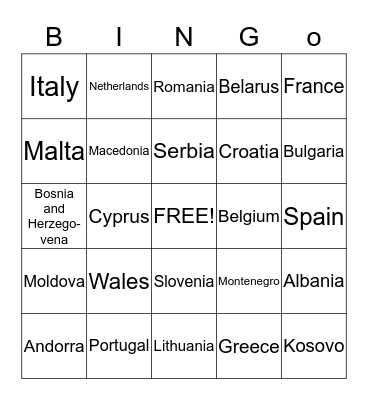 European States and Capitals Bingo Card