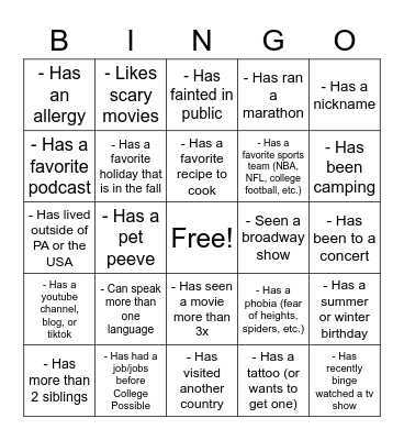 Untitled Bingo Card