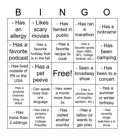 Untitled Bingo Card