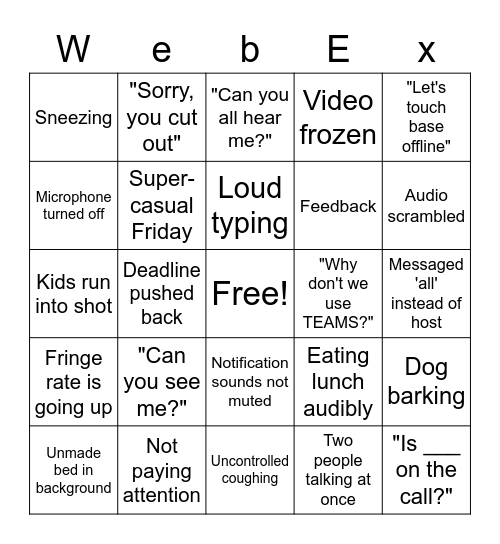 WebEx Bingo Card