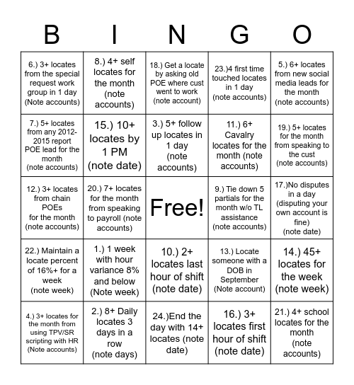 Untitled Bingo Card
