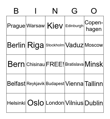 European Countries and Capitals Bingo Card