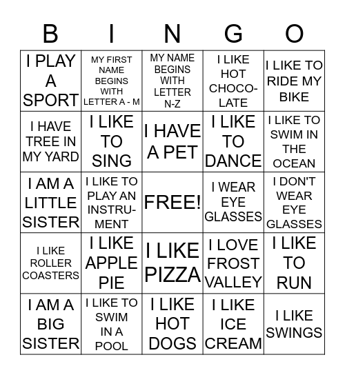 FROST VALLEY 2014 BINGO GAME Bingo Card