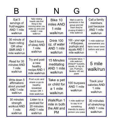 COVID Mile Challenge BINGO Card