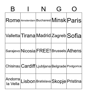 European States and Capitals Bingo Card