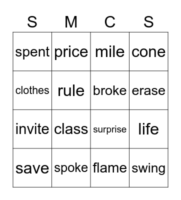 Week of Aug 31st 3rd Grade Spelling Words Bingo Card