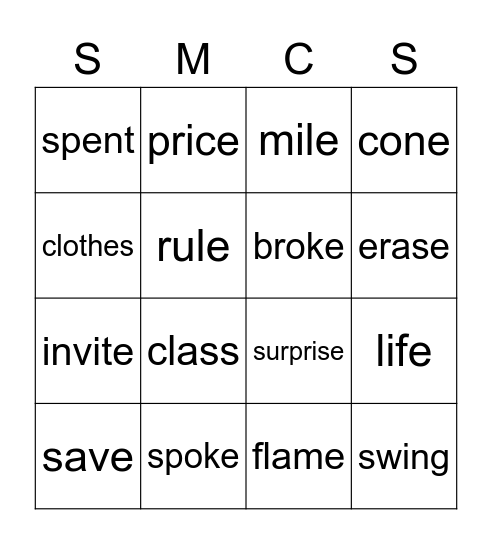 Week of Aug 31st 3rd Grade Spelling Words Bingo Card