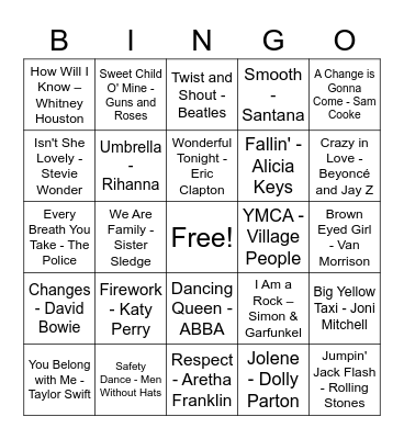 Music Bingo! Bingo Card
