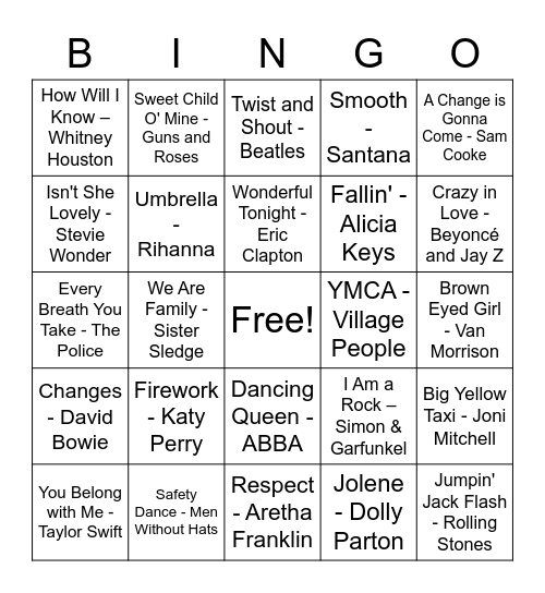 Music Bingo! Bingo Card