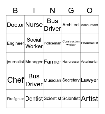 Jobs!  Bingo Card