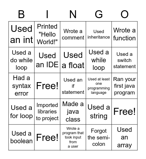 CS Bingo Card