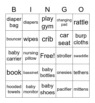 Ariella's Baby Shower Bingo Card