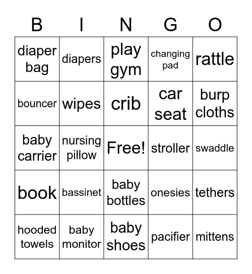 Ariella's Baby Shower Bingo Card