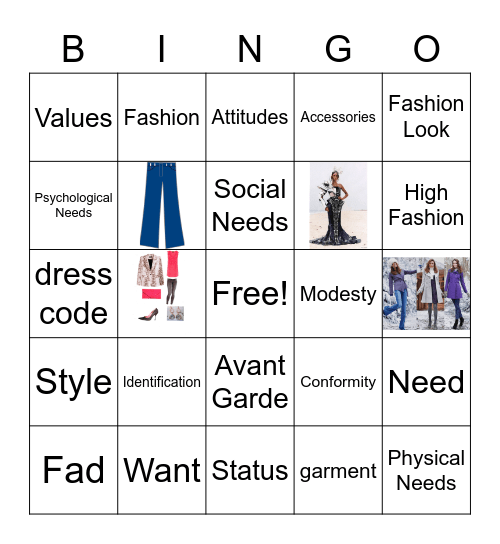 Clothing and Fashion Bingo Card