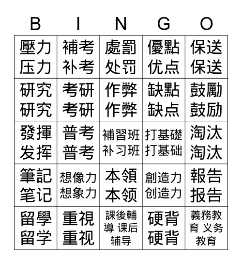 AP CH L32 教育 Bingo Card