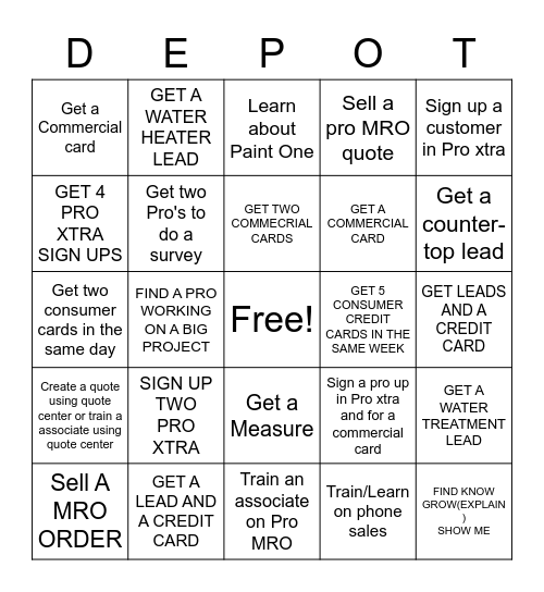 DEPOT (BINGO) Bingo Card