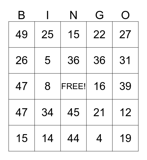 THANKSGIVING Bingo Card