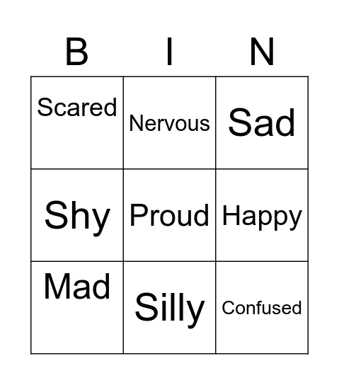 Feelings Bingo Card