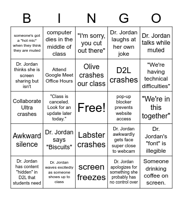 Chemistry Class Bingo Card