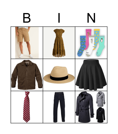 Clothing Bingo Card