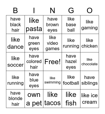 Get to know you Bingo Card