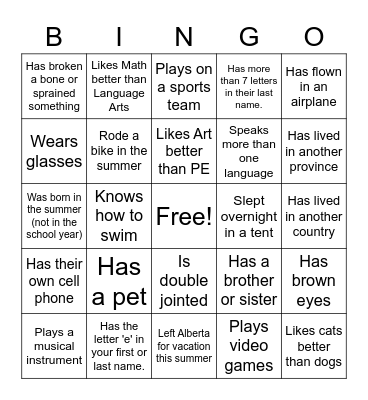 FIRST DAY BINGO Card