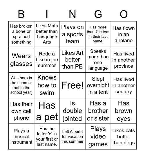 FIRST DAY BINGO Card