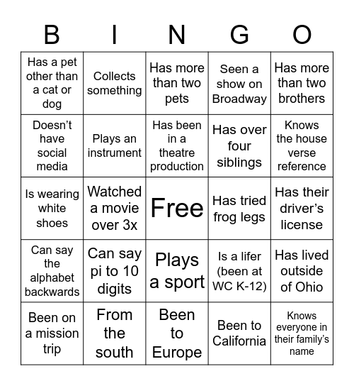 Untitled Bingo Card