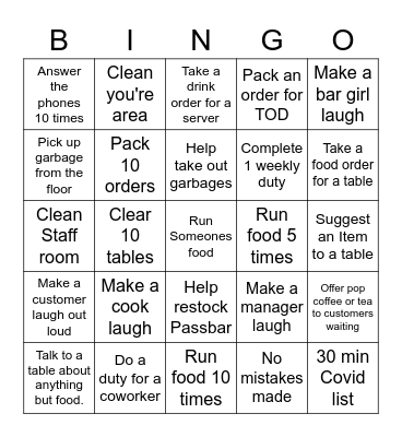 TOD + Host Bingo Card