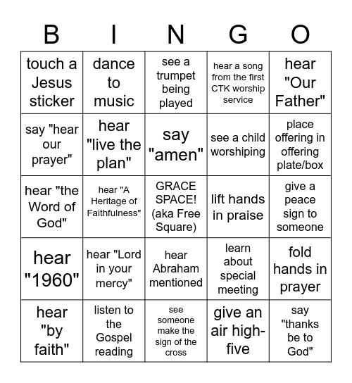 CTK 60th Anniversary Worship Bingo Card