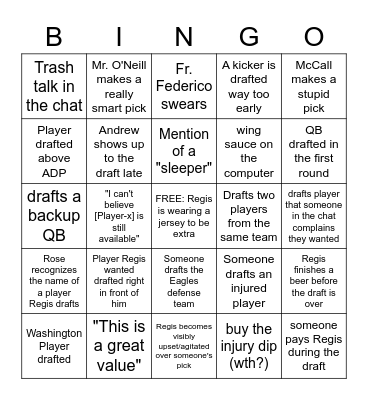 Fantasy Football: Sportz Edition Bingo Card