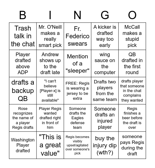 Fantasy Football: Sportz Edition Bingo Card