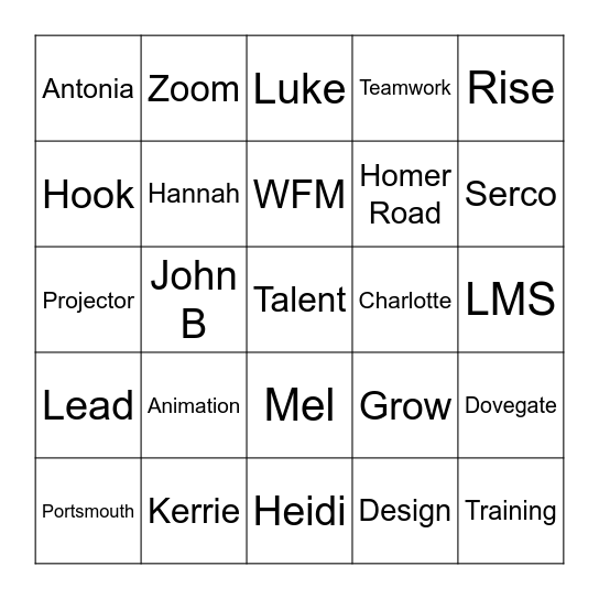 Learning Team Bingo Card