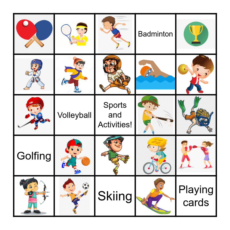 Sports and Activites Bingo Card