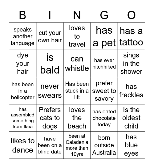 Getting to Know You Bingo Card