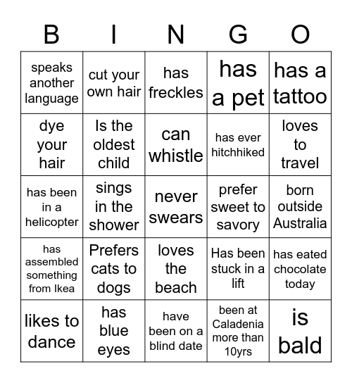 Getting to Know You Bingo Card