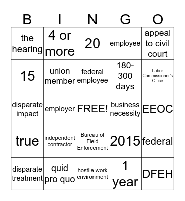 Workers' Rights Bingo Card