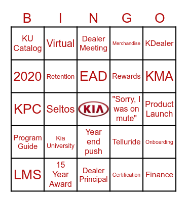 Kia Service Bingo Card
