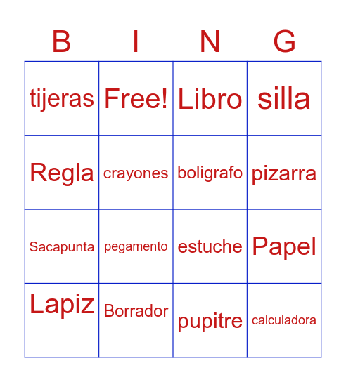 La Escuela Bingo Card