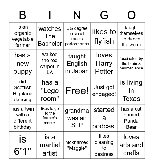 SLHS 6530 Bingo Card