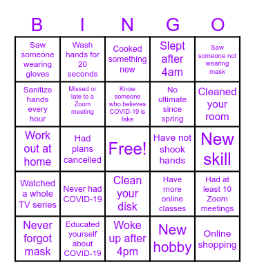 COVID-19 BINGO! Bingo Card