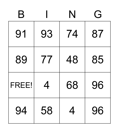 MATH BINGO Card