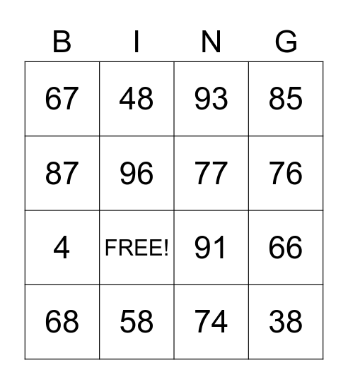 MATH BINGO Card