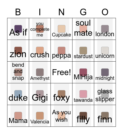 Eyeshadow Bingo - Southern Sistas Bingo Card