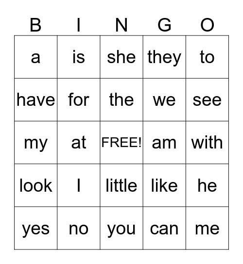 WORD WALL WORDS - CARD 1 Bingo Card