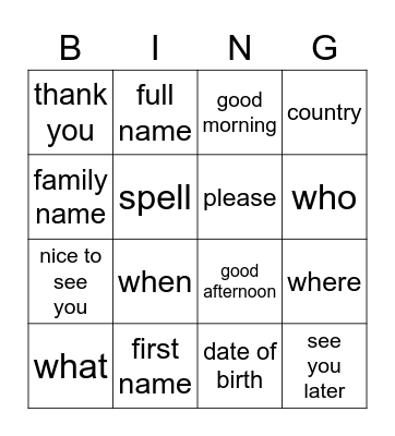 Untitled Bingo Card