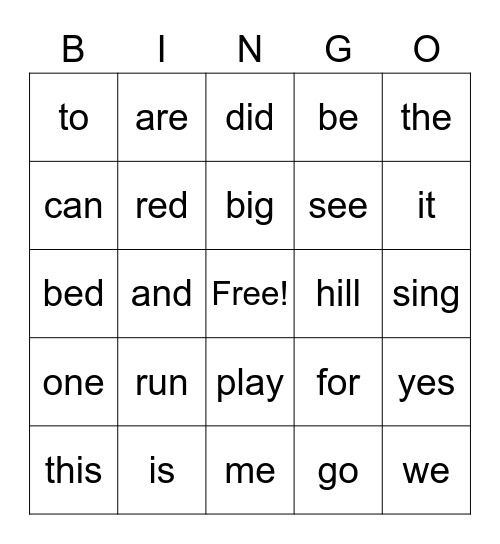 RHYMING WORDS! Bingo Card