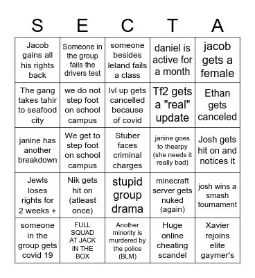 2020-2021 bingo sheet Bingo Card